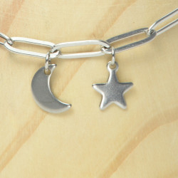 Bracelet gros maillons soleil lune étoile