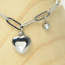 Bracelet gros maillons coeur brillant