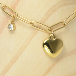 Bracelet gros maillons coeur brillant