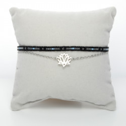 Lotus tissé noir argent bleuté