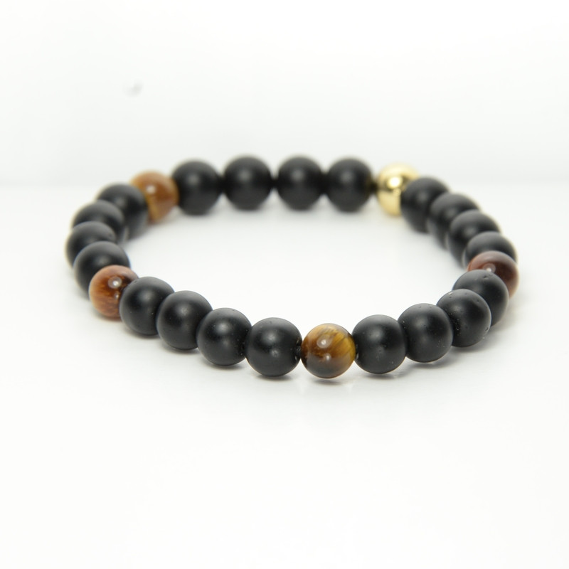 Bracelet homme noir et oeil de tigre