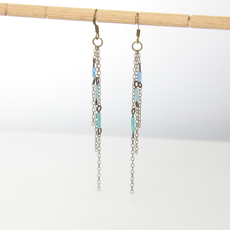 Boucles longues 3 chaines bleu