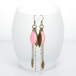 Boucles longues 3 chaines rose