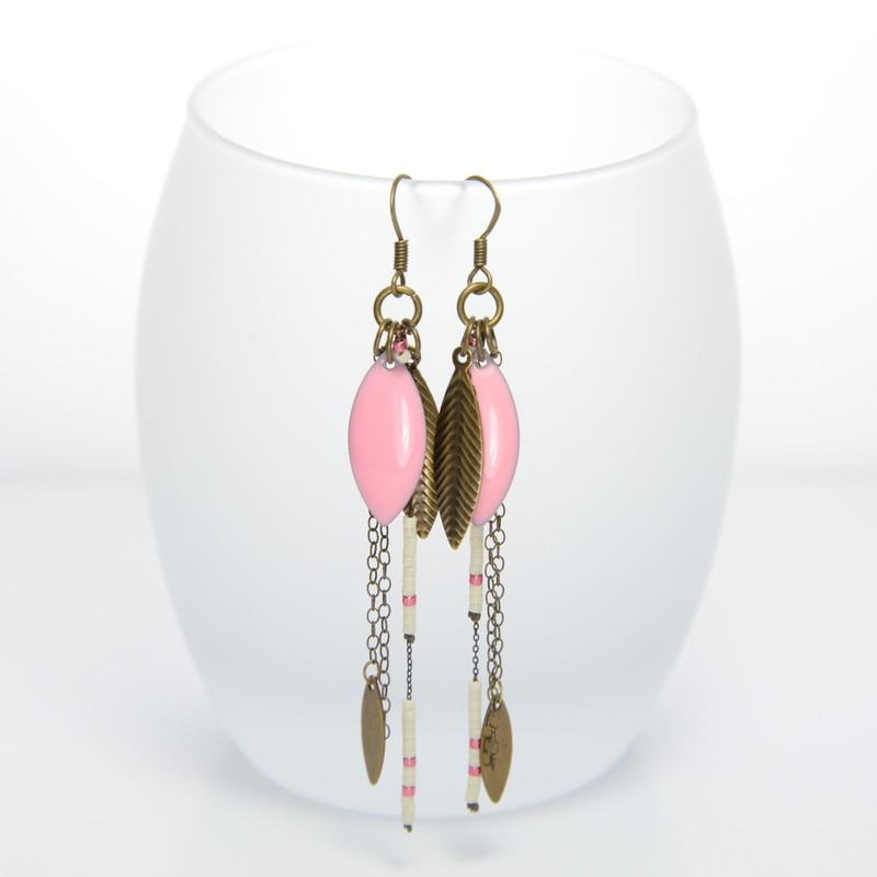 Boucles longues 3 chaines rose