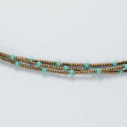 Bracelet de cheville triple cordon bronze turquoise