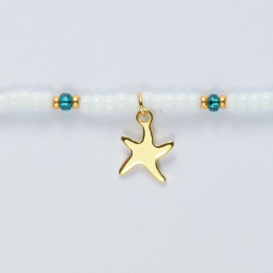 Bracelet de cheville cordon blanc, bleu étoile de mer doré